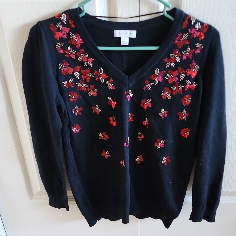 Gorgeous Black Charter Club sweater with sequins and beads. Perfect! NWT